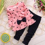 XILALU New Baby Sets Heart-shaped Print Bow Cute 2PCS Kids Set T shirt + Pants - Image 3