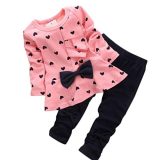 XILALU New Baby Sets Heart-shaped Print Bow Cute 2PCS Kids Set T shirt + Pants