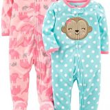 Simple Joys by Carter's Baby Girls' 2-Pack Fleece Footed Sleep and Play, Monkey/Elephant, 6-9 Months - Image 2